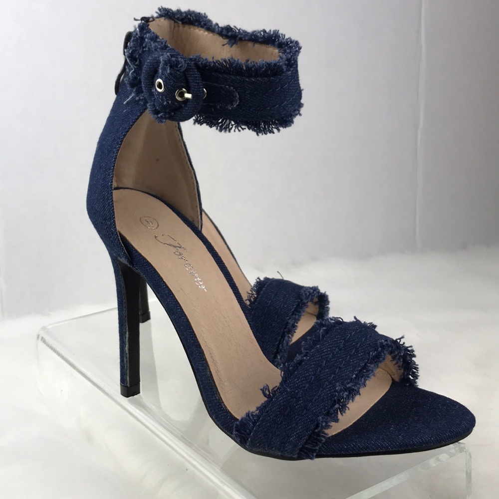 Dark Blue Distressed Denim Stiletto Heels. - Picture 5 of 8